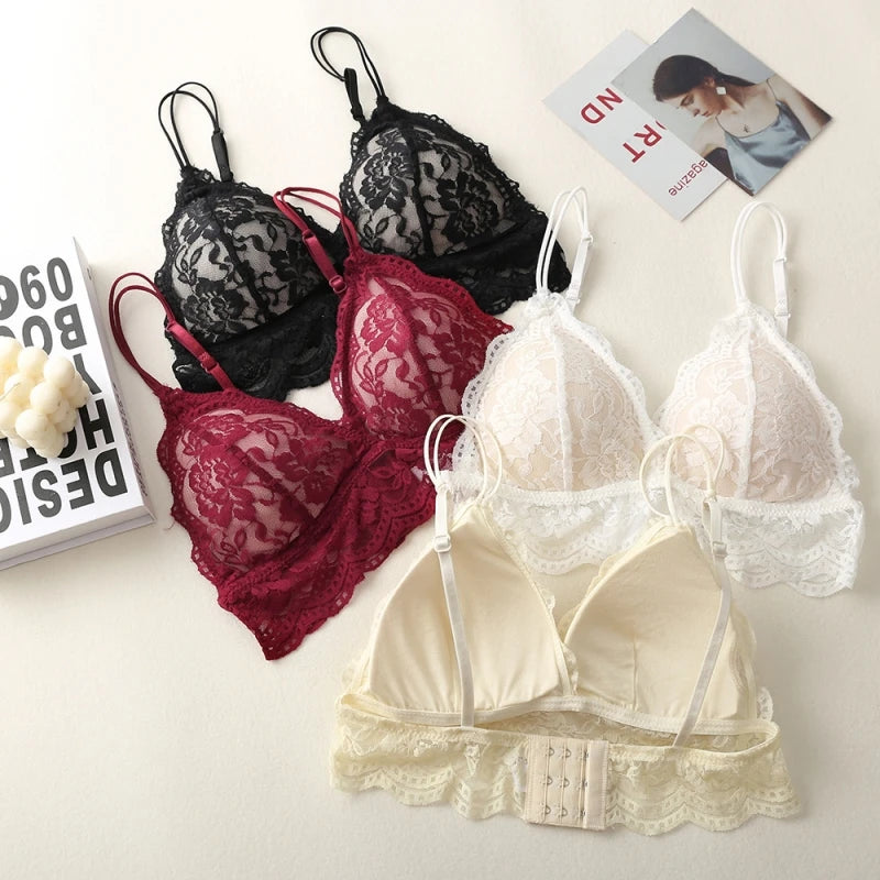 Lace Bra Women Non-wire Bralettes Small Cup Push Up Bras Backless Sexy Lingerie French 1/3 Cup Underwear Female Padded Brassiere