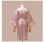 Women FEATHER Bride Bridesmaid Wedding Robe Satin Kimono Bathrobe Gown Nightwear Embroidery Letter Nightgown V-Neck Lingerie
