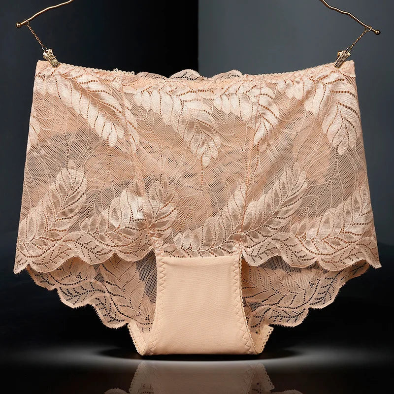 L-4XL Plus Size Women High Waist Panties Sexy Hollow Lace Flowers Embroidery Panty Lingerie Summer Breathable Butt Lifter Briefs