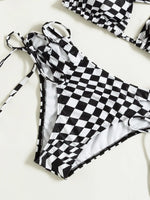 3 Pieces Checkered Tie Side Bikini 2026 Women With Cover Up Top Swimwear Female Swimsuit Beach Wear Bathing Swimming Suit Summer
