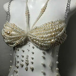 Sexy Women Chain Bras Tops Elegant Pearls Body Jewelry Tasseled Party Clubwear for Summer Vacation Beachwear