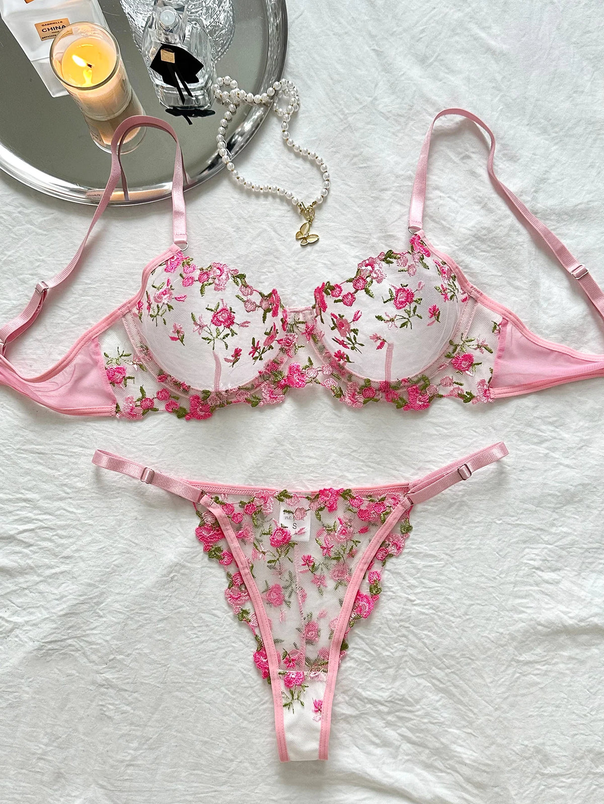 Sexy Sheer Lingerie Set Embroidery Transperant Pornostar Lenceria Sensual Mujer Seducive Conjunto Ropa Interior Set Intimo Lace