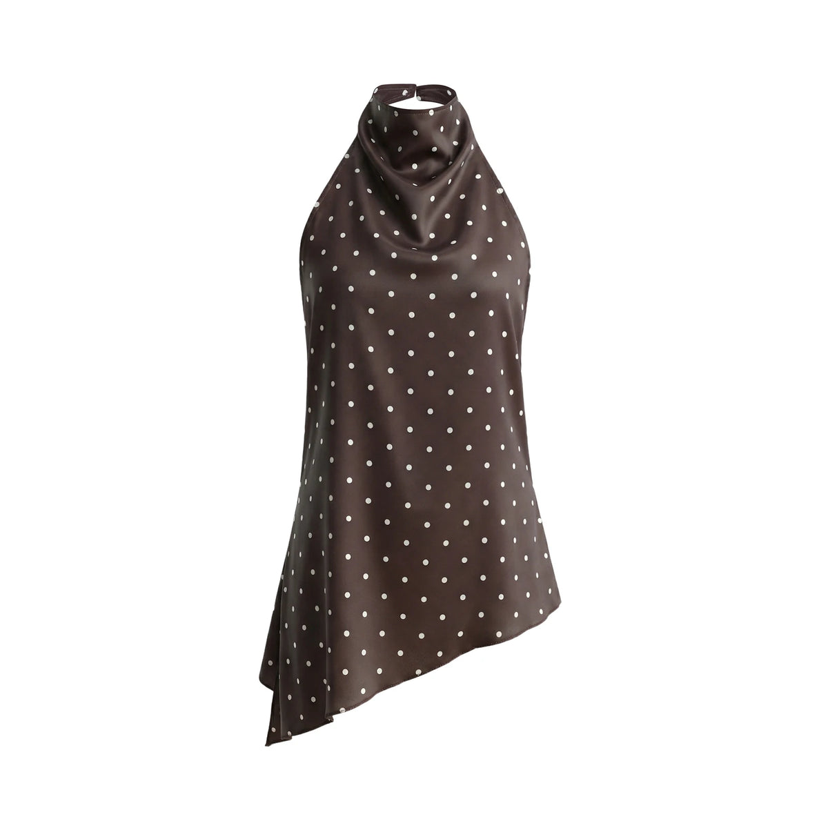 Women Halter Tank Tops Dots Print Asymmetric Hem Vest 2026 Summer Fashion Sleeveless Elegant Retro Blouses Streetwear