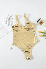 Sexy Gold Leather Swimsuit 2026 Women Shiny Padded Beach One Piece Swimwear Summer Bathing Suit Slim Tummy Control Monokini