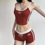 Sports and leisure two-piece camisole sports vest lace-up shorts set
