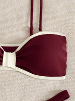 Sexy Wine Patchwork Bikini Set 2026 Women Front Tie Pleate Push Up Bra Thong Swimsuit Summer Bathing Suit Vacation Swimwear