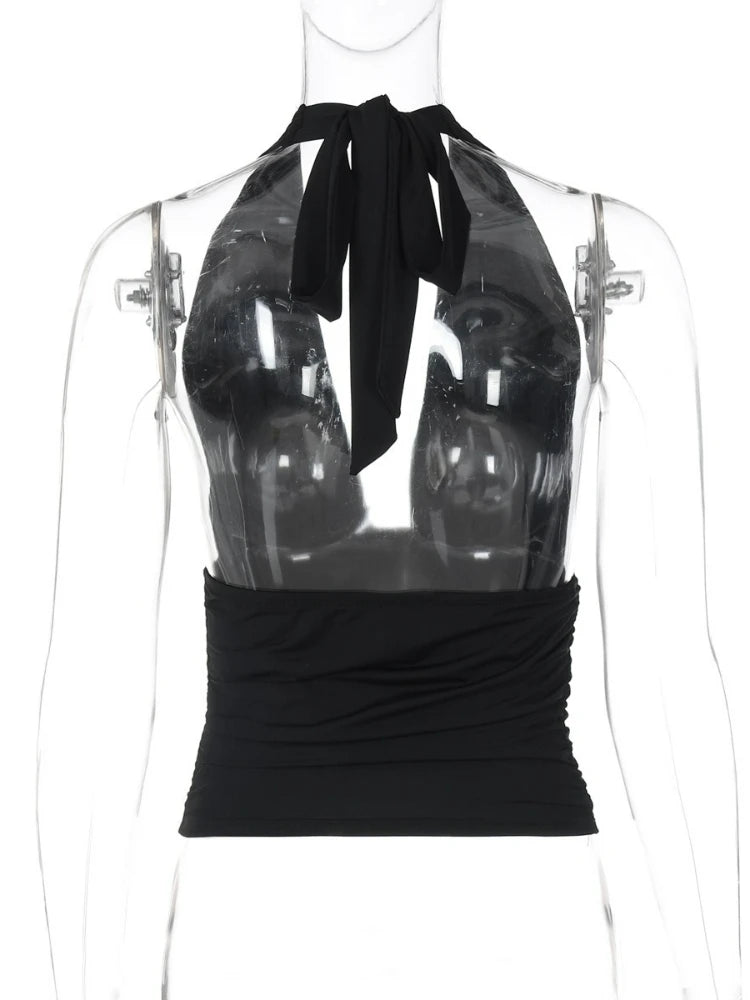 FDYOUI Sexy Deep V-neck Bandage Solid Crop Tops Women's 2026 Summer Halter Off Shoulder Sleeveless T-shirt Vacation Corset Top