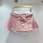 New Fashion Women's Irregular Fake Two-piece A-line Mini Denim Skirts 2026 Autumn Trendy High Waist Skirt Female Fashion XHV4