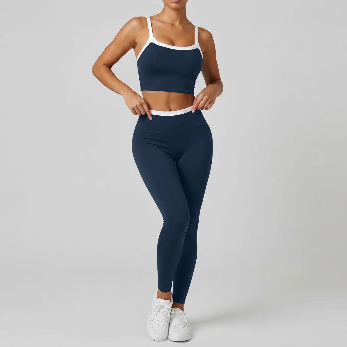 Double Layered Contrasting Yoga Sets Women Shock-absorbing Sports Bra Gym Workout Clothes Outwear High Waist Pants Fitness Suits