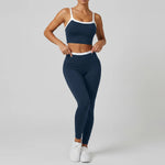 Double Layered Contrasting Yoga Sets Women Shock-absorbing Sports Bra Gym Workout Clothes Outwear High Waist Pants Fitness Suits
