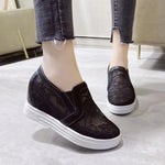 Slip On Height Increasing Mesh Shoes Women 2026 Summer Breathable Hollowed Wedge Heel White Sneakers