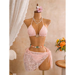 New Leaves Printed Halter Bikini Suit Female Swimsuit Women Swimwear Bather Bathing Suit Swim Three-Pieces Bikini Set