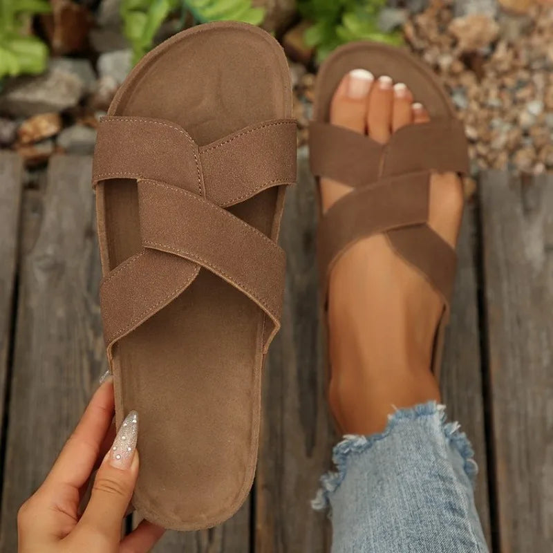 2026 New Summer Autumn Women's Twist Knot Crossed Sandals Non-Slip Flat Casual Resort Beach Outdoor Hawaii Solid Slippers
