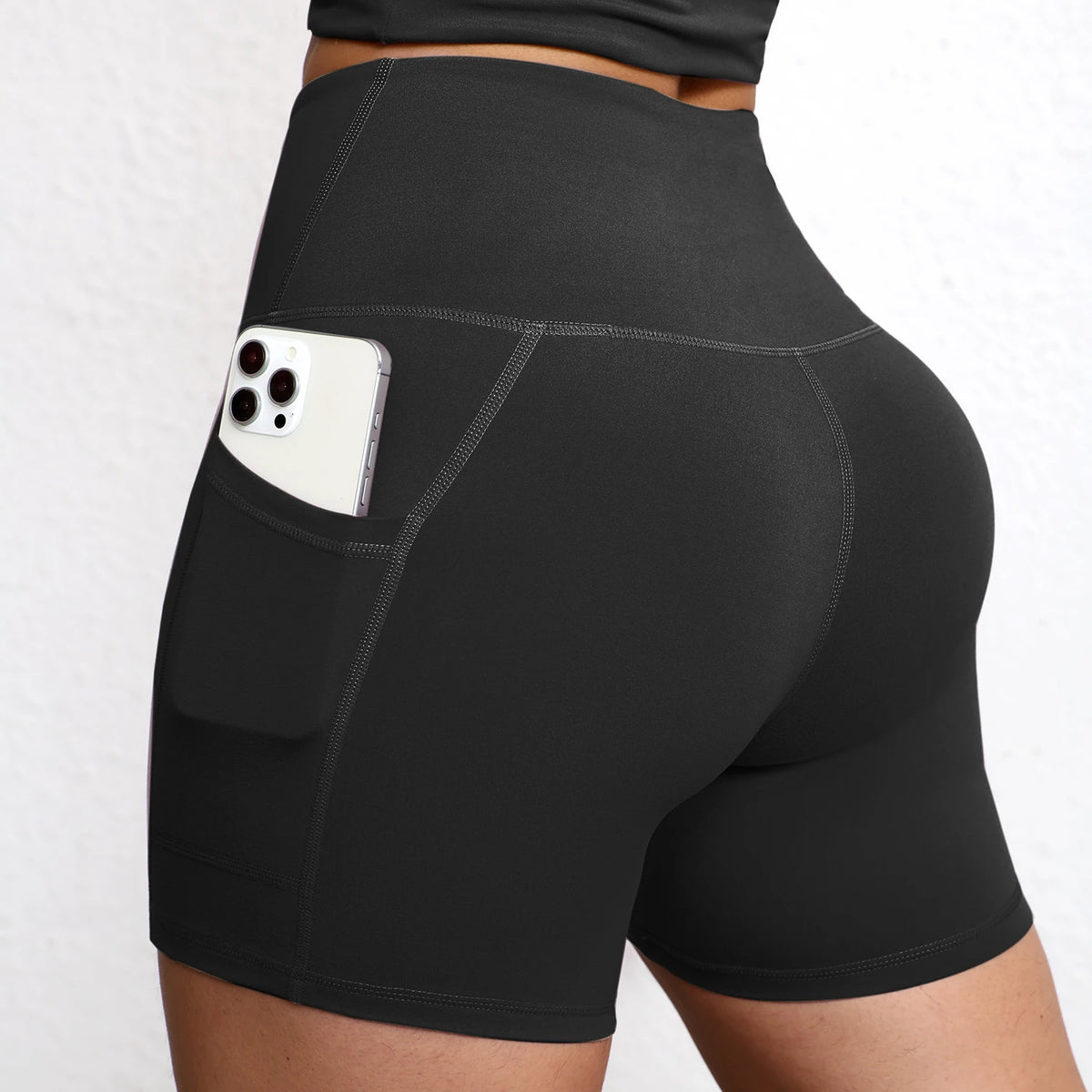 Solid Pocket Shorts Women Fitness Sports Short High Waist Yoga Short Cycling Comprehensive Training Jog Squat Proof