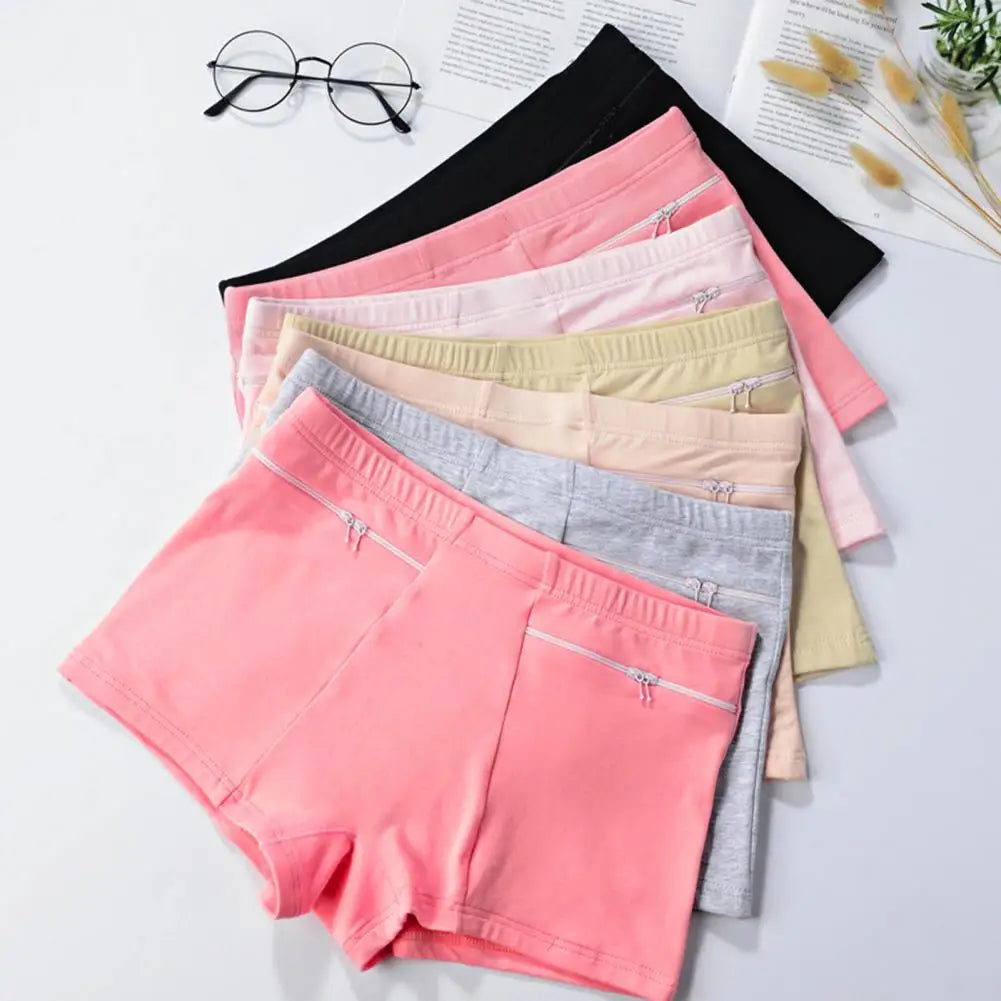 Women Safety Pants High Elasticity with Anti-theft Zippered Pocket Seamless Anti-exposure Mini Skirt Inner Shorts Underpants