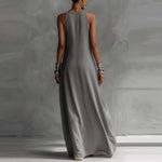 Summer Casual Beach Sundress with Pockets Women's Flowy Long Tank Top Side Split Crew Neck Sleeveless Maxi Dress