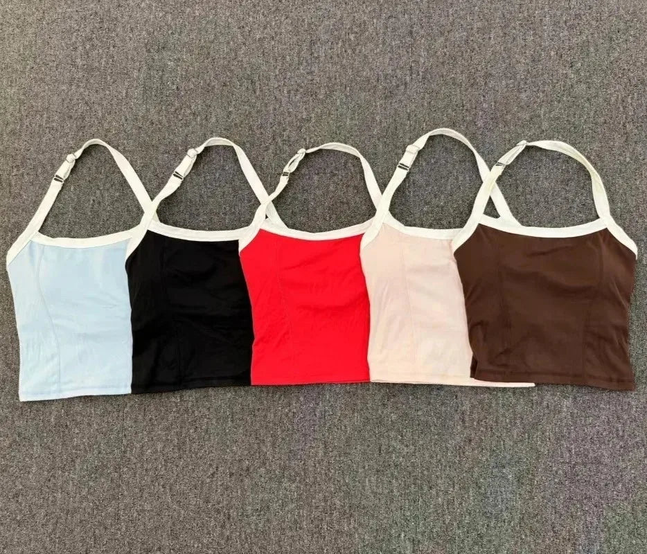Women's Seamless Yoga Tank Top - Adjustable HALTER Neck & Quick-Dry Fitness Shirt Color Block Running Sports Gym Workout Top