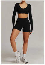 Women 2PCS Yoga Suit Sports Gym Set Tracksuit Workout Long Sleeve Shirt Fitness Flared leggings Short sleeve shorts running suit