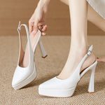 Baotou Slingbacks Sandals Women's Summer 2026 New Pointed Thin Heel High Heels for Ladies Waterproof Table Not Tired Foot Shoes