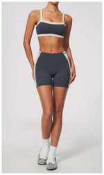 Summer Color Blocking Yoga Suit Women Shockproof Slim Sports Bra High Waist Hip Lift Shorts Gym Running Fitness Sets Tracksuit