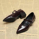 Mid-length Single Shoes Spring and Summer New Fashion Belt Buckle Pointed Toe Comfortable Shallow Toe Leather Shoes