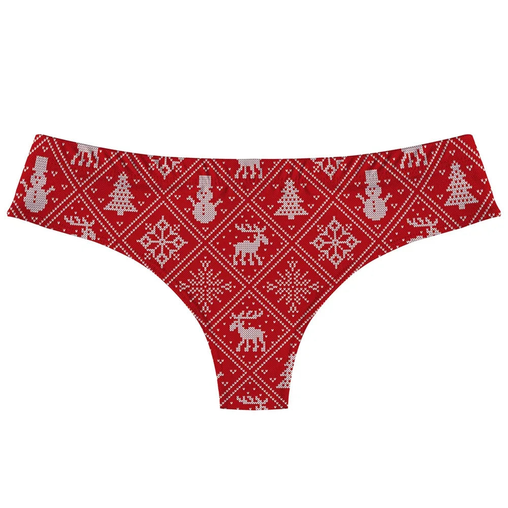Women's Christmas Themed Printing G-string Sexy Low-Rise T-back Xmas Snowflakes Elk Pinted thong Seamless Female T-Pants