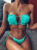 12 Colors Sexy Bikini Bandeau Women Pleated Hollow Swimsuit Swimwear Female Mini Thong Bikinis Set Bathing Suit Bikini Brasileno