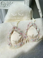 MOYISU Luxury Classic Thin Embroidery Light Luxury Silk French Underwear Sexy Pure Desire Lace Bra Set Small Chest Triangle Cup