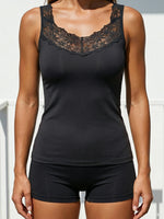 Summer Women's Lace Neckline Seamless Tank Top Slim Fit Soft Stretchy Camisole Basic Sleeveless Layering Vest Underwear