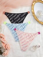 3PCS Women's Letter Print Dopamine Colors Panties Elastic Thin Briefs Soft Breathable Female Underwear