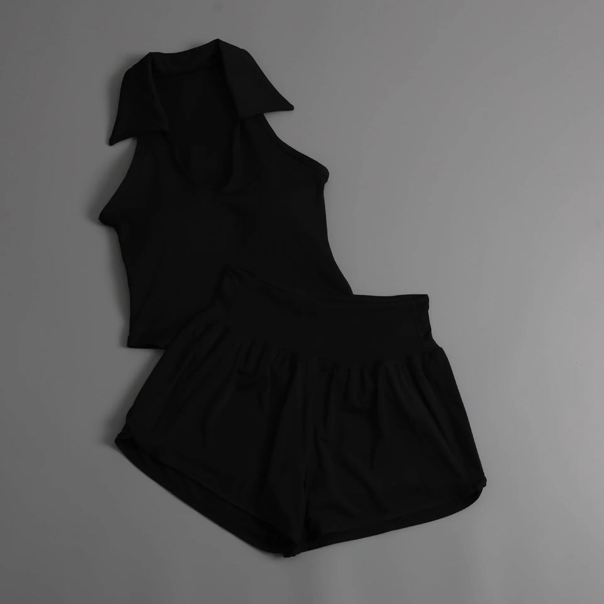Summer Women's Sports Sets Color Contrast Lapel Collar Sports T Shirts High Waist Pleate Shorts Gym Running Fitness Yoga Suit