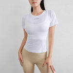 STOUREG Quick Drying Women's Yoga Shirt Short Sleeved Sports Tight Top Gym Running T-shirt Cycling Exercise Round Neck Top