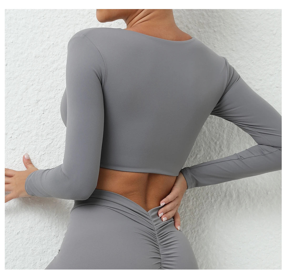 Long Sleeve Gym Crop Tops for Women Twist Deep V Workout Quick Dry Padded Sports Fitness Yoga T-Shirt