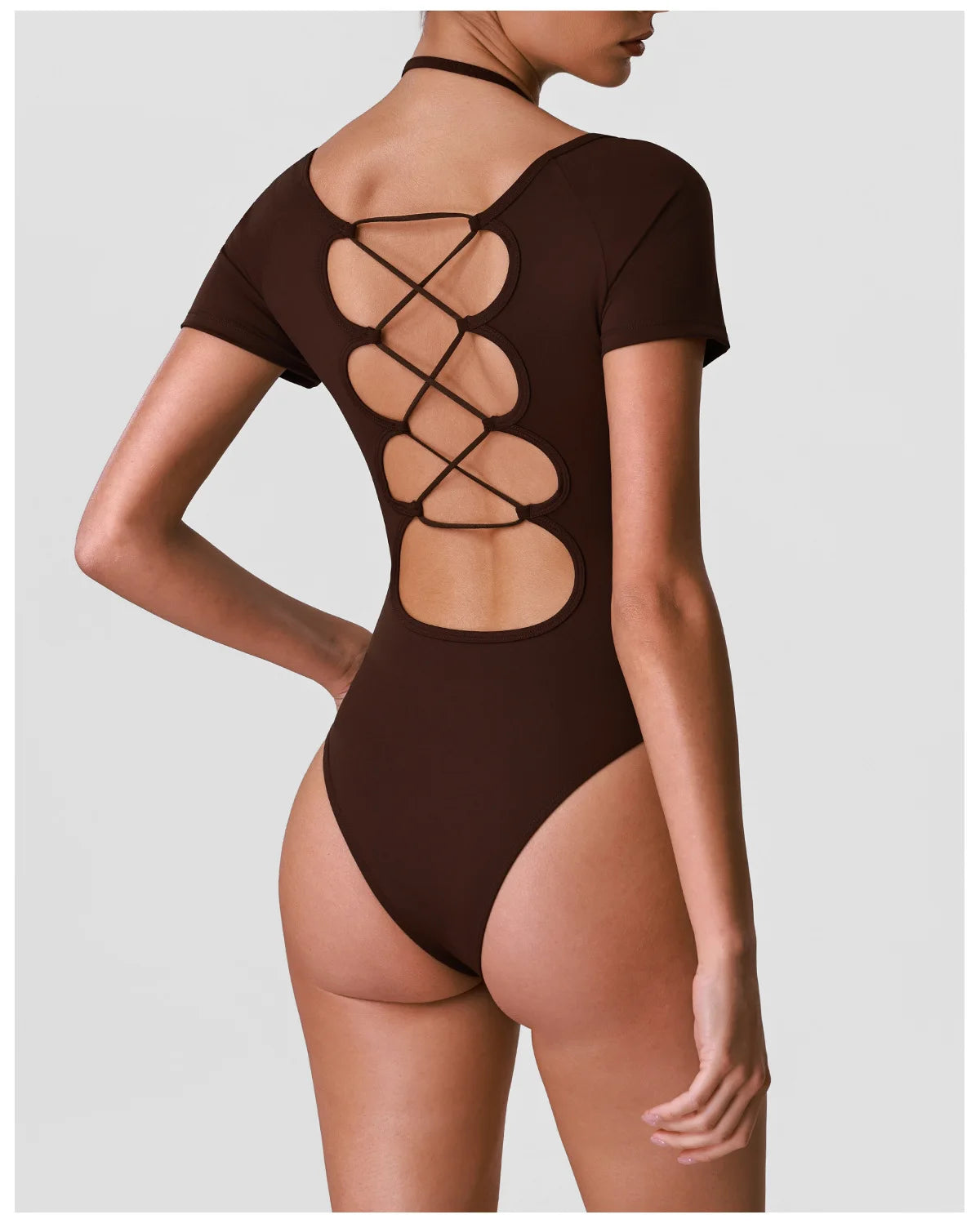 Summer Women's Cross Hollow Back Yoga Jumpsuit Short Sleeved Slimming Sports Overalls High Stretch Push Up Fitness Bodysuit