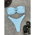Sexy Wrinkled Bandeau Strapless Bikini Women Swimwear Female Swimsuit Two-Pieces Bikini Set Bather Bathing Suit Swim Lady V3367L