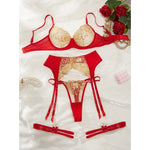 Toucheart 4-Piece Sexy Set See-Through Embroidered Mesh Sexy Underwear For Women Lace Contrast Color Garters Underwear Set New