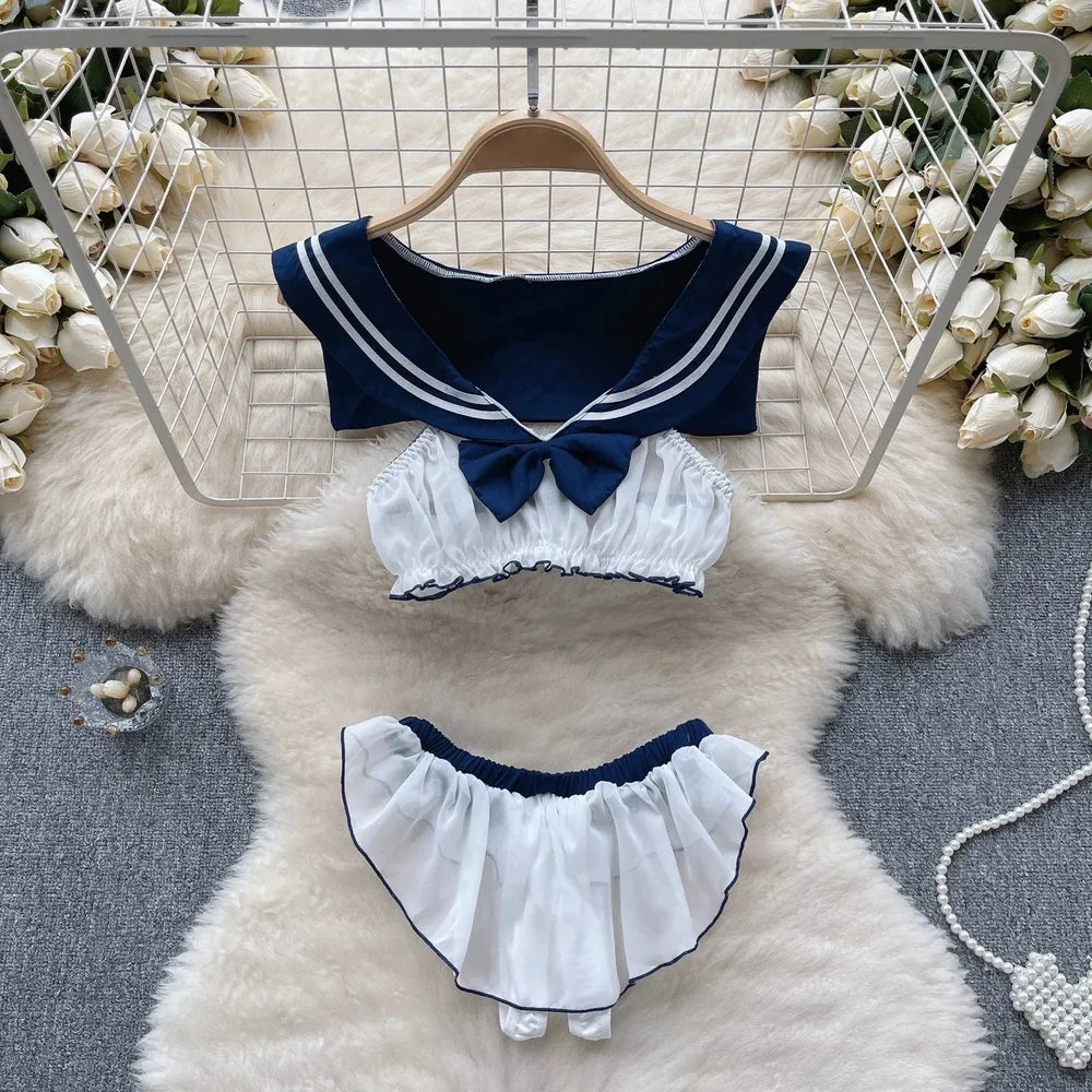 Cute LolitaMaid Bunny Costume Set With Apron Ruffle Cosplay VacationPerfect Halloween Outfit Halter Dress Set Outfit Style