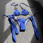 DEKA Women Brazilian String Halter Chain Bikini Set Solid Swimsuit New Linked Swimwear Strappy Bathing Suit Two Piece Beach