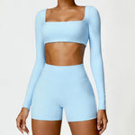 Hearuisavy Summer 2PCS Long Sleeve Gym Set Women Yoga Clothes Quick-Drying Sportswear Running Leggings Workout Sports Crop Top