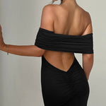 Temperament Slim Strapless Long Dress Women Solid Color Sexy Off-shoulder Backless Package Hip Sleeveless Club Party Dresses
