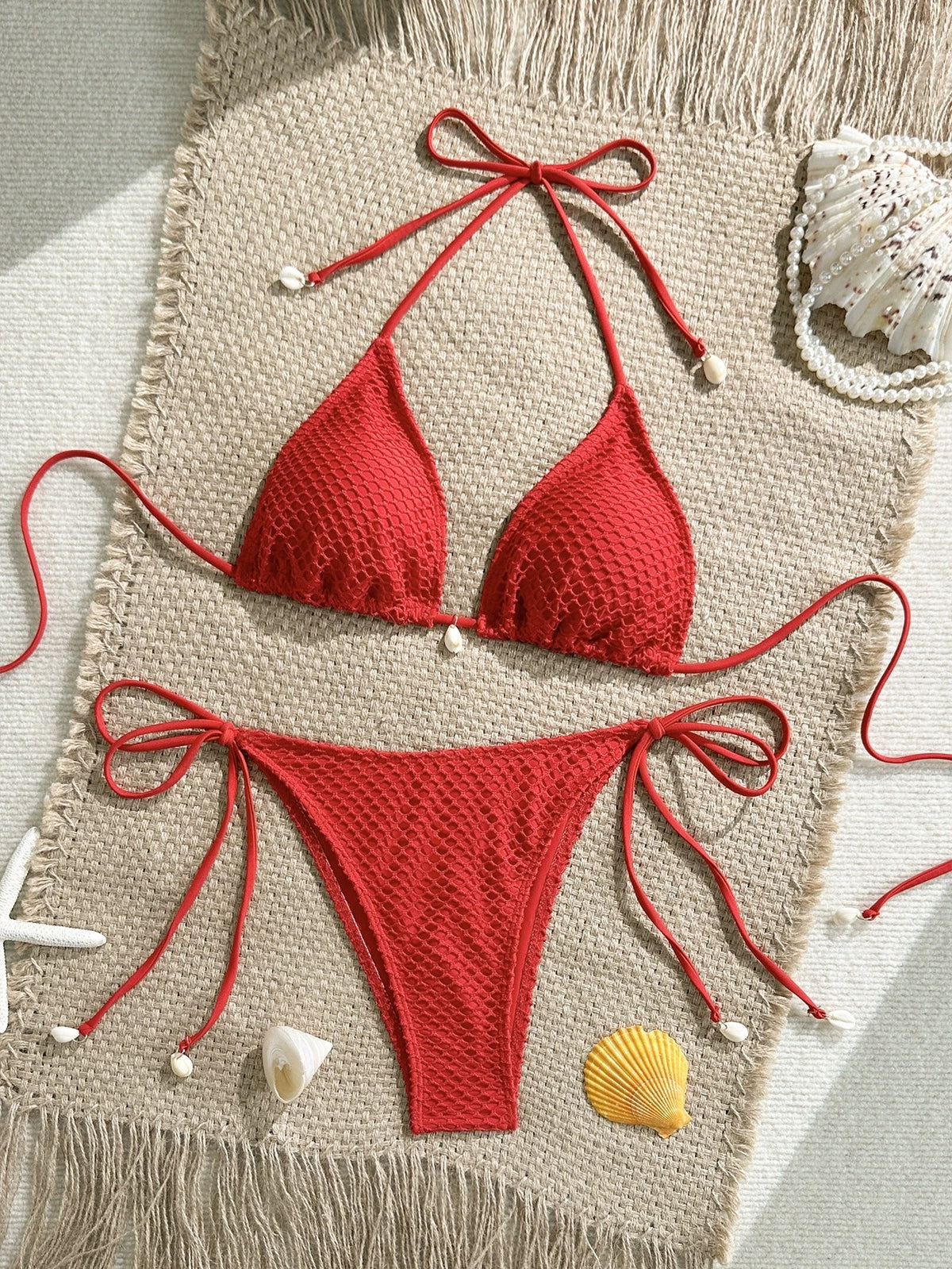 DEKA White Shell String Bikini Women Luxury Push Up Bra Tie Side Thong Swimsuit Brazilian Beach Bathing Suit Micro Swimwear