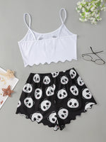 Women's 2pcs Cute Soft ComfyDoll Print Sexy Sleepwear Sleeveless Shorts Homewear Pajama Set Loungewear