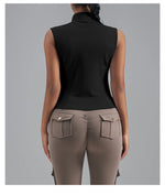 Women Zipper Yoga Shirts Solid Stand Up Collar Elastic Slim Fit Sports Jacket Breathable Sleeveless Sunscreen Workout Clothes