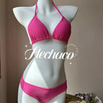 Sweet Pure Desire Bikini Set for Women - 4-Piece Hot Pink High Waisted Swimsuit for Summer Beach Holiday