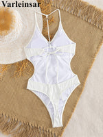 S - XL Sexy Pearls Wrinkled V Neck Women Swimwear One Piece Swimsuit Female Backless High Cut Leg Bather Bathing Suit Swim V7720