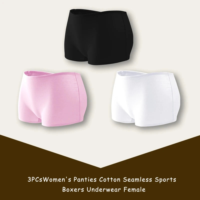 3PCS/SET Women Panties Cotton Seamless Sports Boxers Underwear Female Solid Color Briefs Cozy Lingerie Intimate Underpants XS-XL