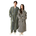 Thickened Flannel Robe Pants Pajamas Set Autumn Winter New Couple Coral Velvet Women Men Bathrobe Striped Lengthed Home Clothes