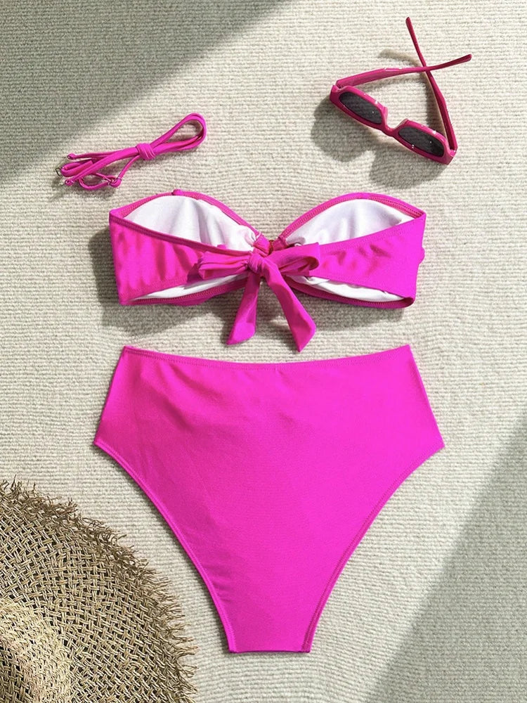 Sexy Metal Shell High Waist Bikini Set Women Black Coffee Pleate Push Up Two Piece Swimsuit 2026 Holiday Bathing Suit Swimwear
