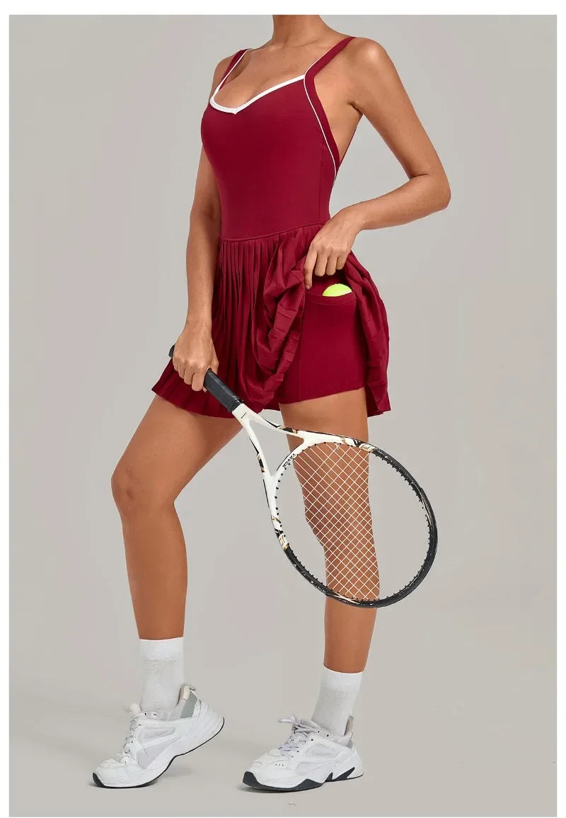 Women's Seamless Yoga Jumpsuit Sports Fitness Sleeveless Beautiful Back One-Piece Dress Workout Tennis Anti-exposure Jumpsuit