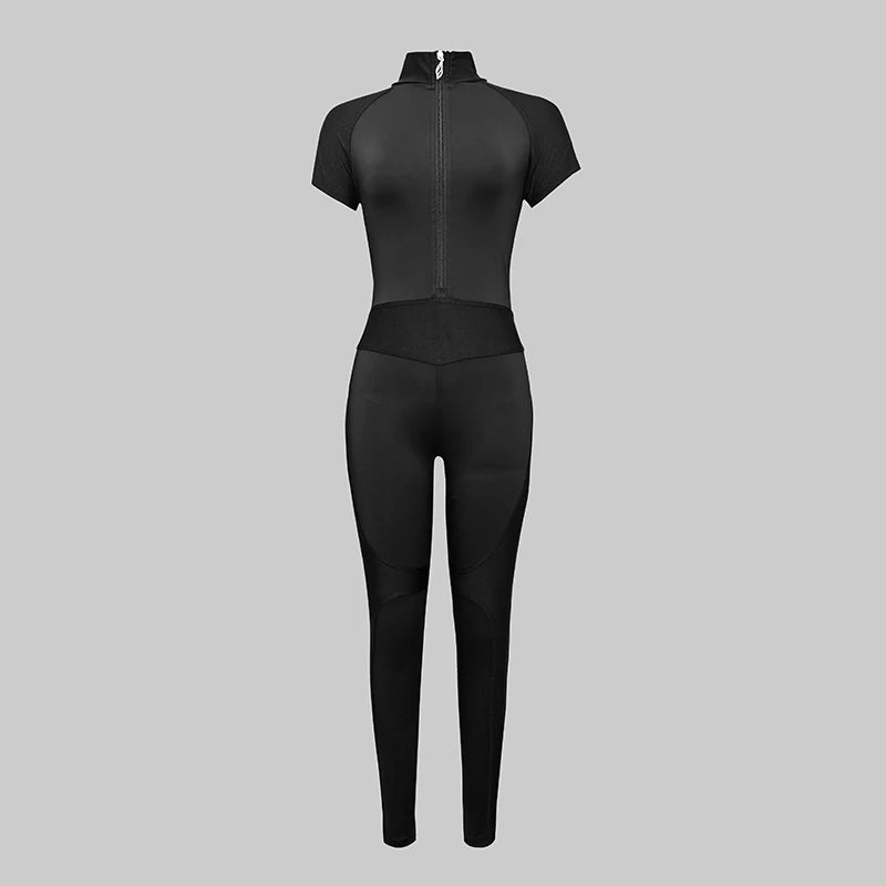 Jumpsuit Woman Split-Joint Zipper Collar Wrap Sportwear Women's Tracksuit Suit Black Slim Fit Long Jumpsuits 89206
